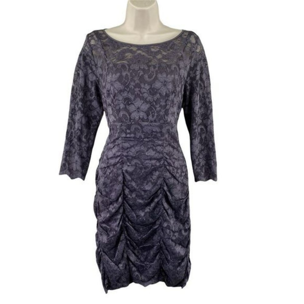 Eliza J. Royal Collection Dress Womens 10 Purple Gray Lace Lined Zip Button Back